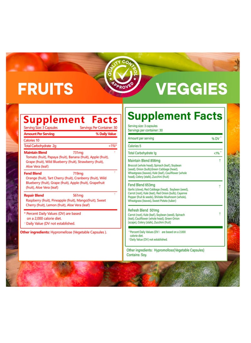 Wins Town Fruits & Veggies AS-SEEN-ON-TV. Three Months Supply Nutritional Supplement, a Variety of Phytonutrients from 17 Fruits & 17 Vegetables with The Benefits of B12,Vitamins Minerals Zero Carbs,Total 180 Capsules - Image 4
