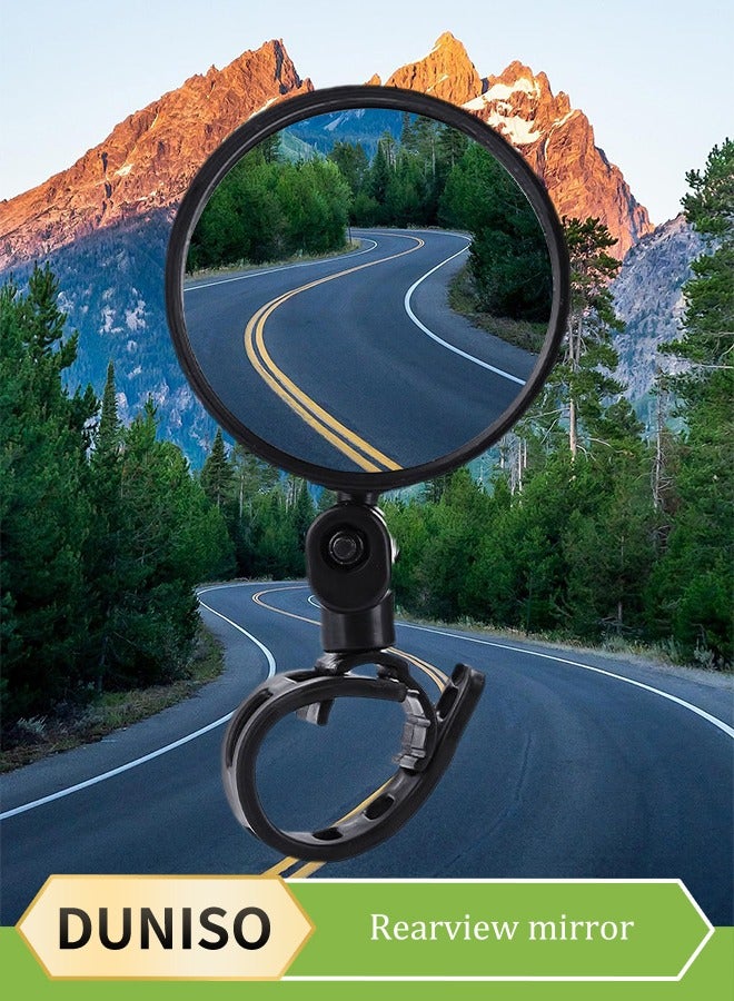 DUNISO قطعتان من مرآة دراجة بخارية، مرآة مقعرة بزاوية واسعة من ABS، مرآة جانبية للركوب، مع مشبك مطاطي، قابلة للتعديل والدوران، مناسبة لمعظم الدراجات الهوائية والسكوترات الكهربائية، 14 * 8 سم، سوداء - Image 1