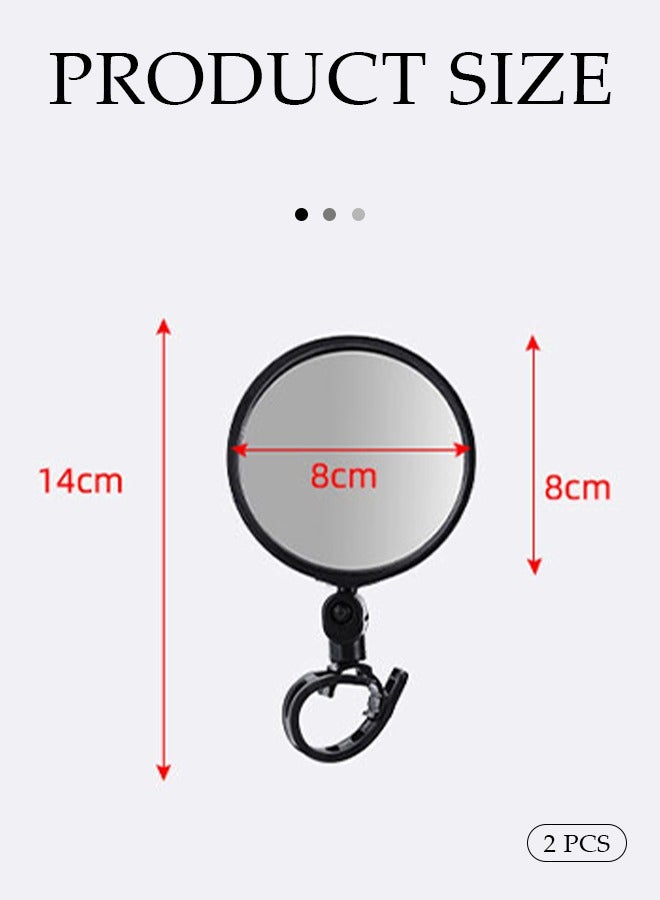 DUNISO قطعتان من مرآة دراجة بخارية، مرآة مقعرة بزاوية واسعة من ABS، مرآة جانبية للركوب، مع مشبك مطاطي، قابلة للتعديل والدوران، مناسبة لمعظم الدراجات الهوائية والسكوترات الكهربائية، 14 * 8 سم، سوداء - Image 2