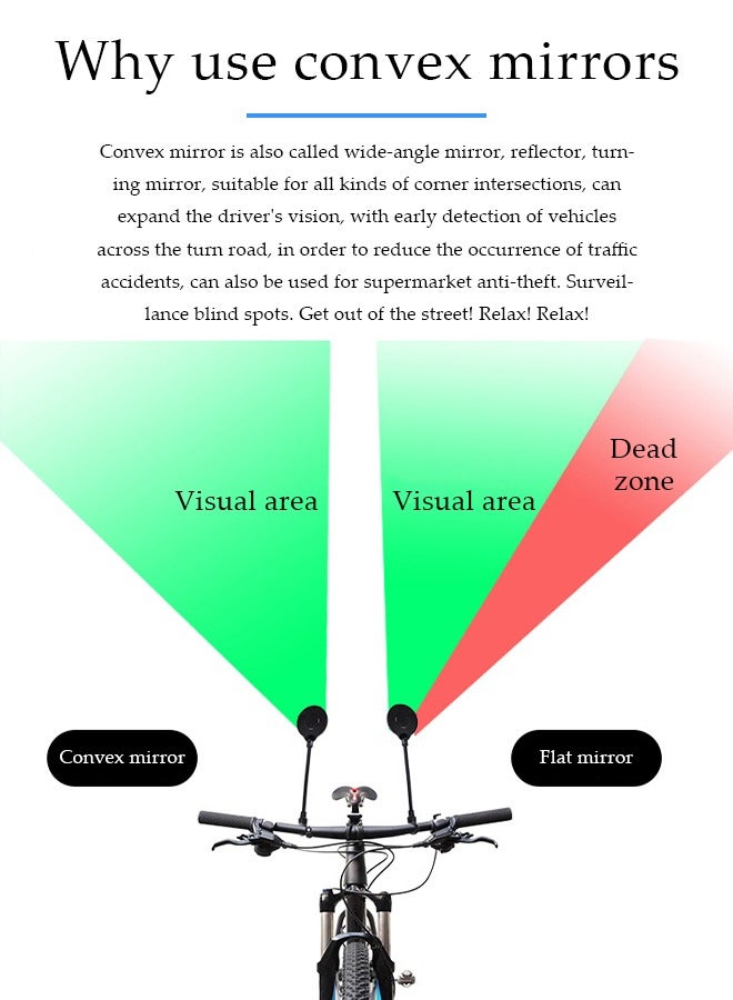 DUNISO قطعتان من مرآة دراجة بخارية، مرآة مقعرة بزاوية واسعة من ABS، مرآة جانبية للركوب، مع مشبك مطاطي، قابلة للتعديل والدوران، مناسبة لمعظم الدراجات الهوائية والسكوترات الكهربائية، 14 * 8 سم، سوداء - Image 4