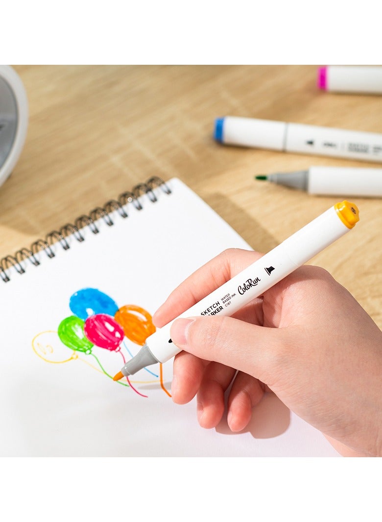 Deli EC187-48 Sketch Marker, 48-Color Dual Tip Markers Set – 1mm Conical Tip & 5mm Chisel Tip, Fast-Drying, Blendable, Washable Ink, Ideal for Artists, Designers, and Students – Comes with Portable Storage Case.