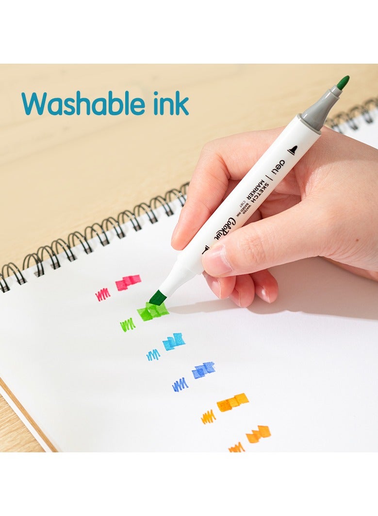 Deli EC187-48 Sketch Marker, 48-Color Dual Tip Markers Set – 1mm Conical Tip & 5mm Chisel Tip, Fast-Drying, Blendable, Washable Ink, Ideal for Artists, Designers, and Students – Comes with Portable Storage Case.