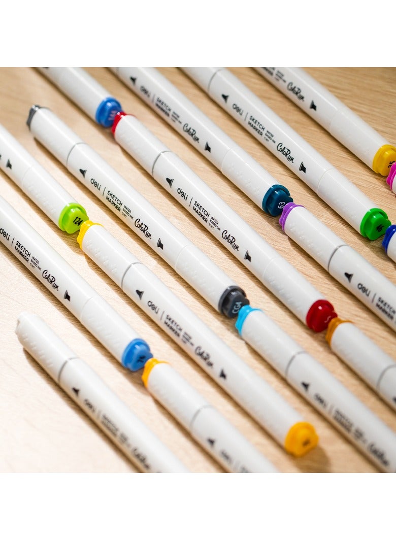 Deli EC187-48 Sketch Marker, 48-Color Dual Tip Markers Set – 1mm Conical Tip & 5mm Chisel Tip, Fast-Drying, Blendable, Washable Ink, Ideal for Artists, Designers, and Students – Comes with Portable Storage Case.