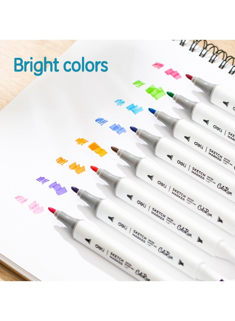 Deli EC187-48 Sketch Marker, 48-Color Dual Tip Markers Set – 1mm Conical Tip & 5mm Chisel Tip, Fast-Drying, Blendable, Washable Ink, Ideal for Artists, Designers, and Students – Comes with Portable Storage Case.