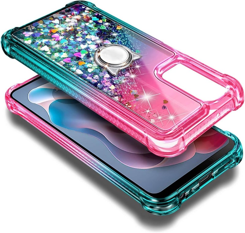 WDHD Compatible with Samsung Galaxy A16-5G Phone Case, Pink/Aqua | Bling Sparkly Glitter Floating Liquid Waterfall Cute Cover for Women Girls Kids | Ring Holder Grip & Diamond Wrist Strap Lanyard - Image 5