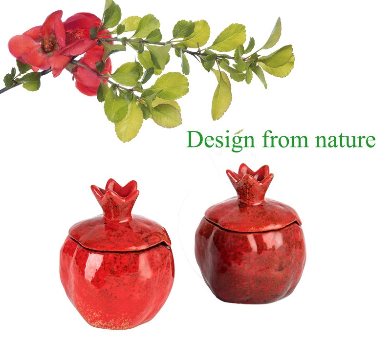 GABROC Salt Cellar 2 PCS Ceramic Pomegranate Shaped Salt Bowl With Lid and Spoon - Image 4
