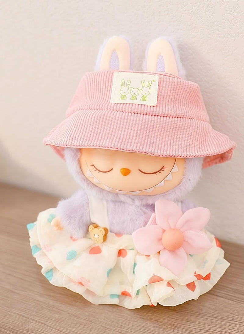 Doll Clothes Compatible with 15cm & 17cm Labubu (No Doll Included), Fashion Doll Dress Outfit Set 3 Pieces Suitable for La bubu Accessories, Dress Up Hats Clothes for Labubu Doll Light Beige  - Image 2