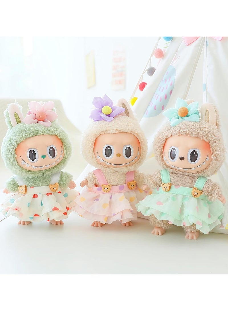 Doll Clothes Compatible with 15cm & 17cm Labubu (No Doll Included), Fashion Doll Dress Outfit Set 3 Pieces Suitable for La bubu Accessories, Dress Up Hats Clothes for Labubu Doll Light Beige  - Image 5