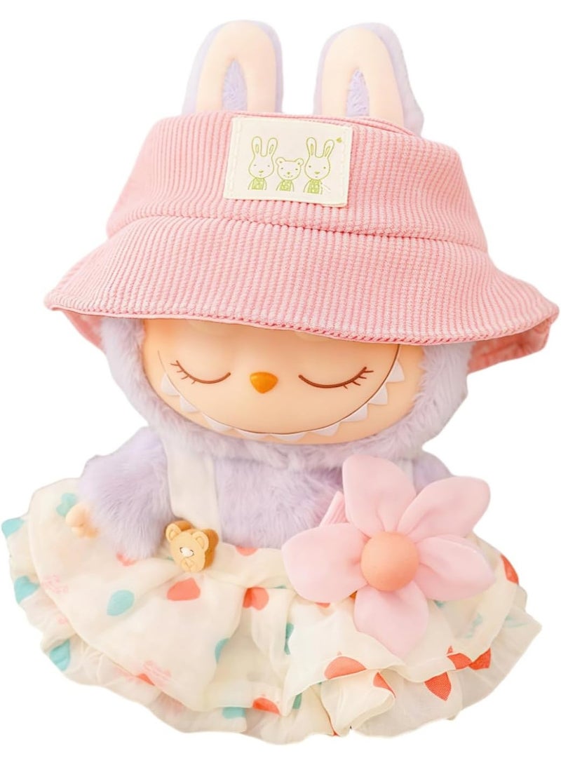 Doll Clothes Compatible with 15cm & 17cm Labubu (No Doll Included), Fashion Doll Dress Outfit Set 3 Pieces Suitable for La bubu Accessories, Dress Up Hats Clothes for Labubu Doll Light Beige  - Image 1