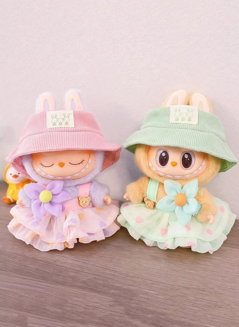 Doll Clothes Compatible with 15cm & 17cm Labubu (No Doll Included), Fashion Doll Dress Outfit Set 3 Pieces Suitable for La bubu Accessories, Dress Up Hats Clothes for Labubu Doll Light Beige  - Image 4