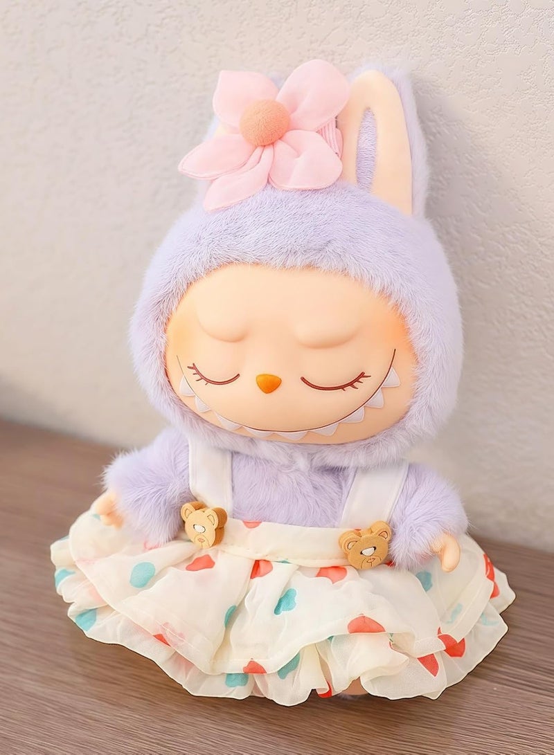 Doll Clothes Compatible with 15cm & 17cm Labubu (No Doll Included), Fashion Doll Dress Outfit Set 3 Pieces Suitable for La bubu Accessories, Dress Up Hats Clothes for Labubu Doll Light Beige  - Image 3