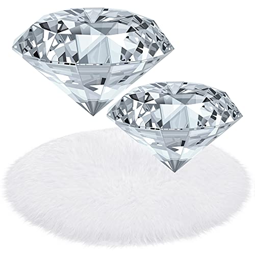 Tatuo 2 Pieces Crystal Diamond Paperweight 60 mm 80 mm Nail Art Hand Rest Pad Nail Backgrounds for Pictures with 12 Inch Artificial Sheepskin Cushion Faux Fur Seat Cover for Photography Wedding Home Decor - Image 1