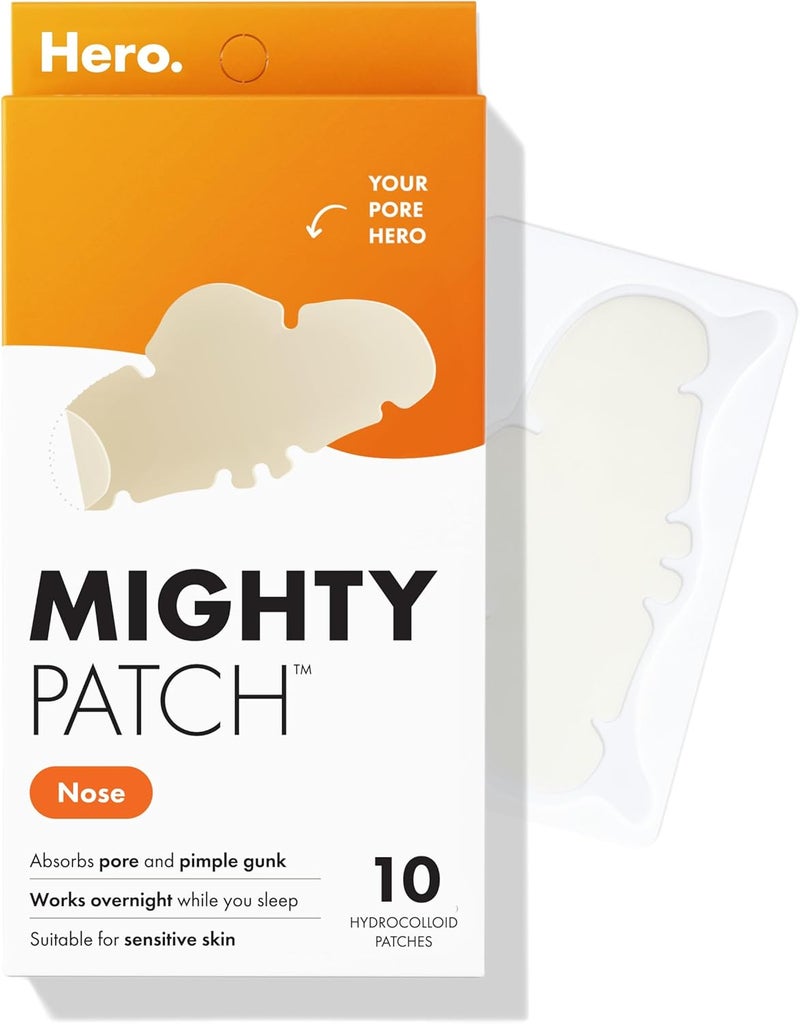 Mighty Patch Nose from Hero Cosmetics - XL Hydrocolloid Patches for Nose Pores, Pimples, Zits and Oil - Dermatologist-Approved Overnight Pore Strips to Absorb Acne Nose Gunk (10 Count) - Image 1