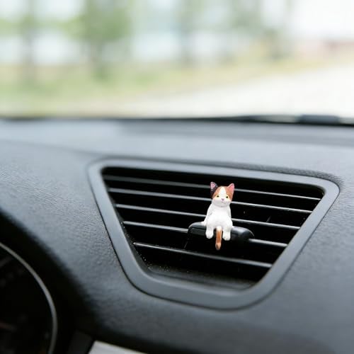 Qiwen 6 Pcs Cat Car Decor Dashboard Accessories, Mini Cat Figurines Cute Car Rear View Mirror Gifts for Office Car Home Decor, Funny Computer Monitor Desk Decorations for Women Girl - Image 5