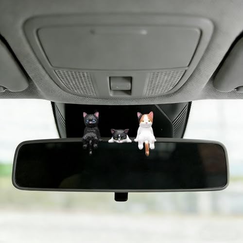 Qiwen 6 Pcs Cat Car Decor Dashboard Accessories, Mini Cat Figurines Cute Car Rear View Mirror Gifts for Office Car Home Decor, Funny Computer Monitor Desk Decorations for Women Girl - Image 3