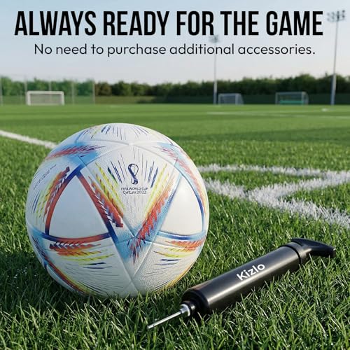 Kizlo Official Size 5 Football with Pump & Pin | PU Leather Training Soccer Ball for Ground, Turf & Street Play | High Grip & Air Retention for Kids, Youth & Adults | Multicolor Qatar Edition - Image 4