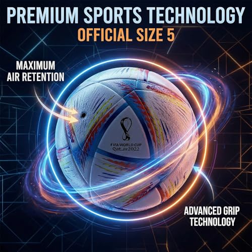 Kizlo Official Size 5 Football with Pump & Pin | PU Leather Training Soccer Ball for Ground, Turf & Street Play | High Grip & Air Retention for Kids, Youth & Adults | Multicolor Qatar Edition - Image 3