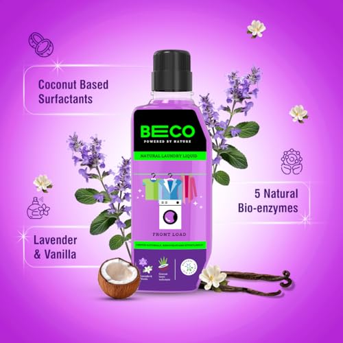 Beco Natural Liquid Detergent Front Load - 5L Bottle| Tough Stain Removal | Lavender & Vanilla Freshness | Retains Brightness & Shine | Chemical Free | Front Load Washing Machine Liquid - Image 2