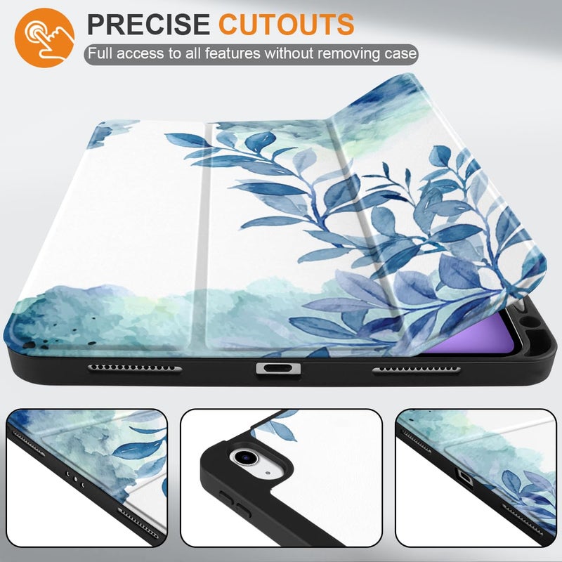DONGKE for iPad Air 11 Inch Case M3 2025 / M2 2024 & iPad Air 5th 2022 / 4th Generation 2020 10.9 Inch, Ultra Thin Soft TPU Back Cover with Pencil Holder Support Auto Wake/Sleep, Blue Floral - Image 3