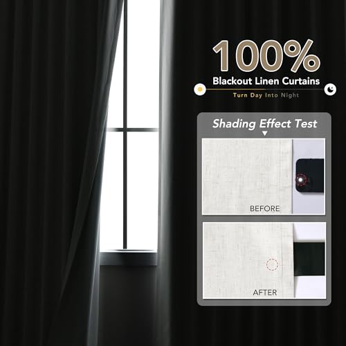 Nanspring Linen Black Out Curtains 84 Inch Long for Living Room Grommet Neutral Cream Blackout Curtain Burlap Textured Thermal Insulated Energy Saving Block Out Curtains for Bedroom Windows, Natural 52Wx84L - Image 2