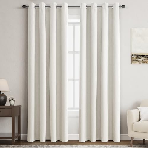 Nanspring Linen Black Out Curtains 84 Inch Long for Living Room Grommet Neutral Cream Blackout Curtain Burlap Textured Thermal Insulated Energy Saving Block Out Curtains for Bedroom Windows, Natural 52Wx84L - Image 3