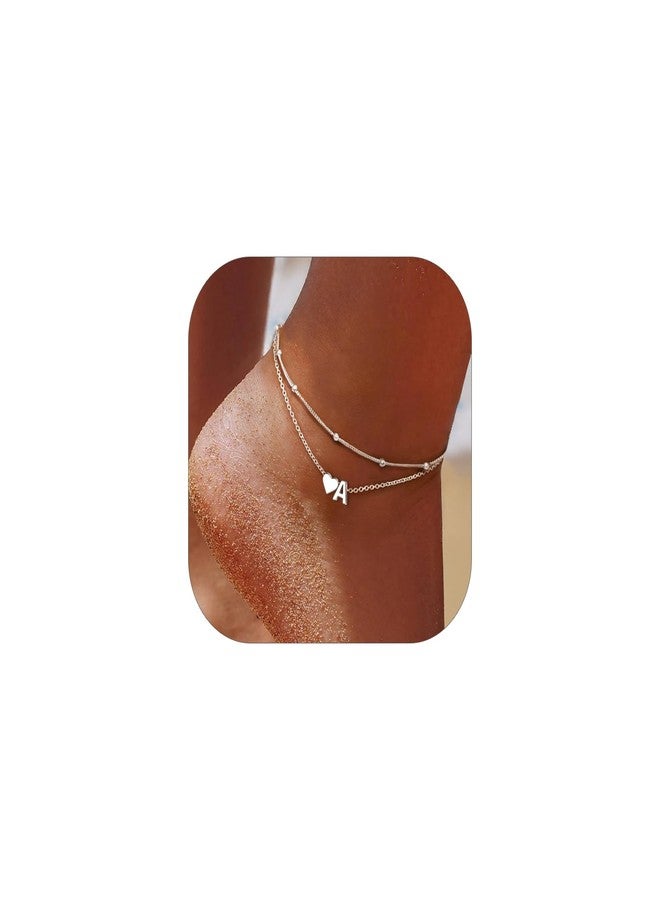 ChicSilver Sterling Silver Anklets for Women Hypoallergenic Womens Ankle Bracelets Layered Initial Anklet for Women Dainty Heart Anklet With Letter A - Image 1