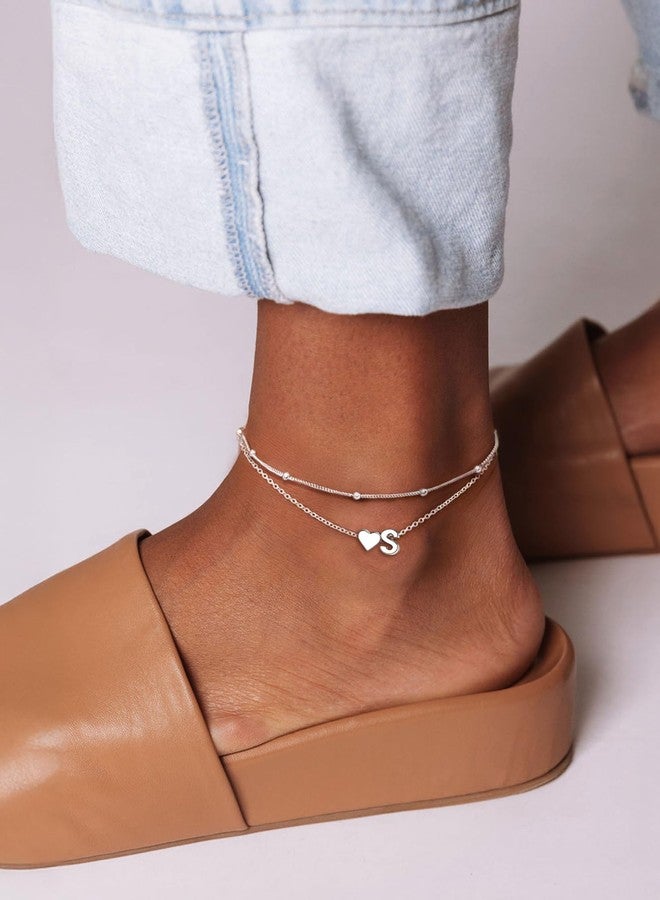 ChicSilver Sterling Silver Anklets for Women Hypoallergenic Womens Ankle Bracelets Layered Initial Anklet for Women Dainty Heart Anklet With Letter A - Image 4