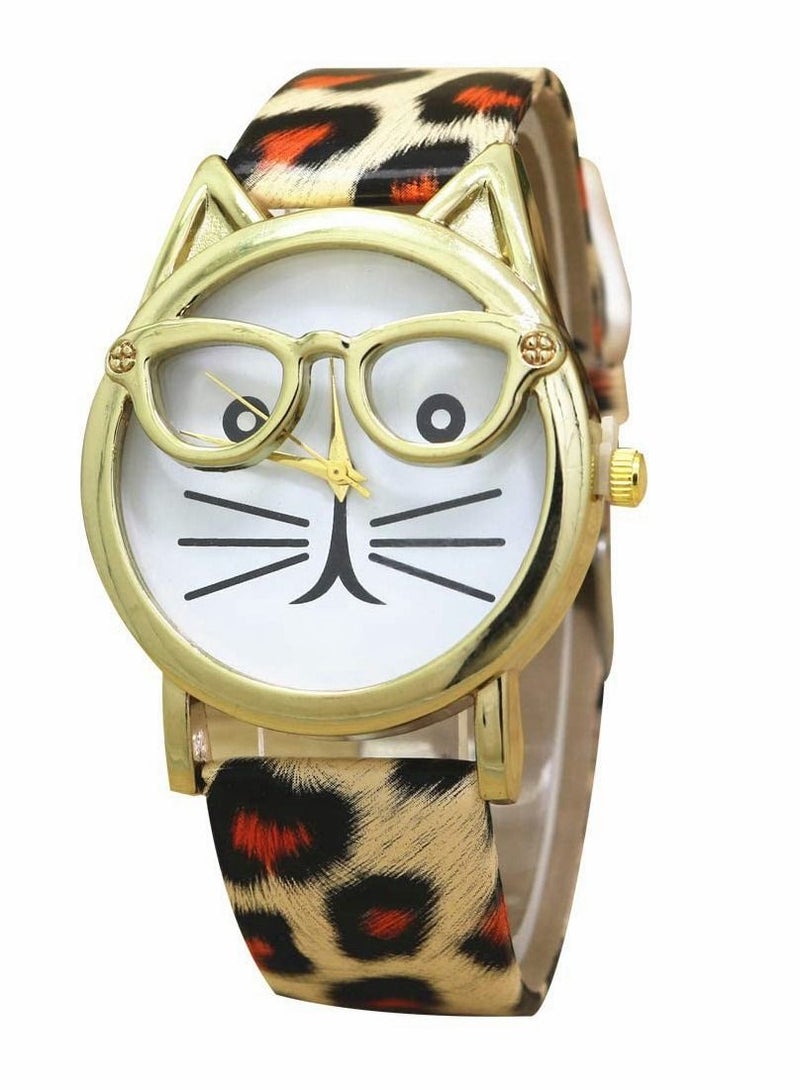 Excefore Women Watch - Leopard Wristwatch Novelty Cute Watch Cartoon Lovely Kawaii Watch Pu Leather Strap Watch Quartz Watch - Image 1