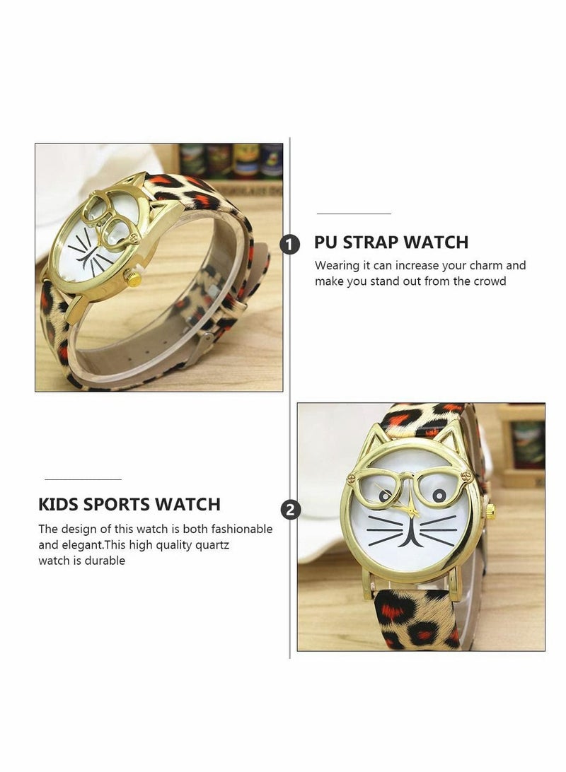 Excefore Women Watch - Leopard Wristwatch Novelty Cute Watch Cartoon Lovely Kawaii Watch Pu Leather Strap Watch Quartz Watch - Image 2