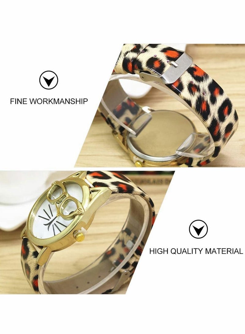 Excefore Women Watch - Leopard Wristwatch Novelty Cute Watch Cartoon Lovely Kawaii Watch Pu Leather Strap Watch Quartz Watch - Image 4