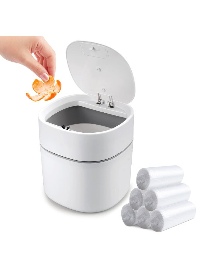 Mini Desk Trash Can with Lid with Trash Bags 180 pcs Press-Top 0.5 Gallon Tiny Countertop Waste Basket Small Table Top Plastic Covered Garbage Bin for Desk Top - Image 1