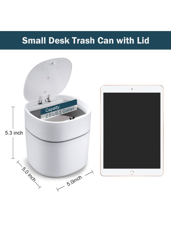 Mini Desk Trash Can with Lid with Trash Bags 180 pcs Press-Top 0.5 Gallon Tiny Countertop Waste Basket Small Table Top Plastic Covered Garbage Bin for Desk Top - Image 3