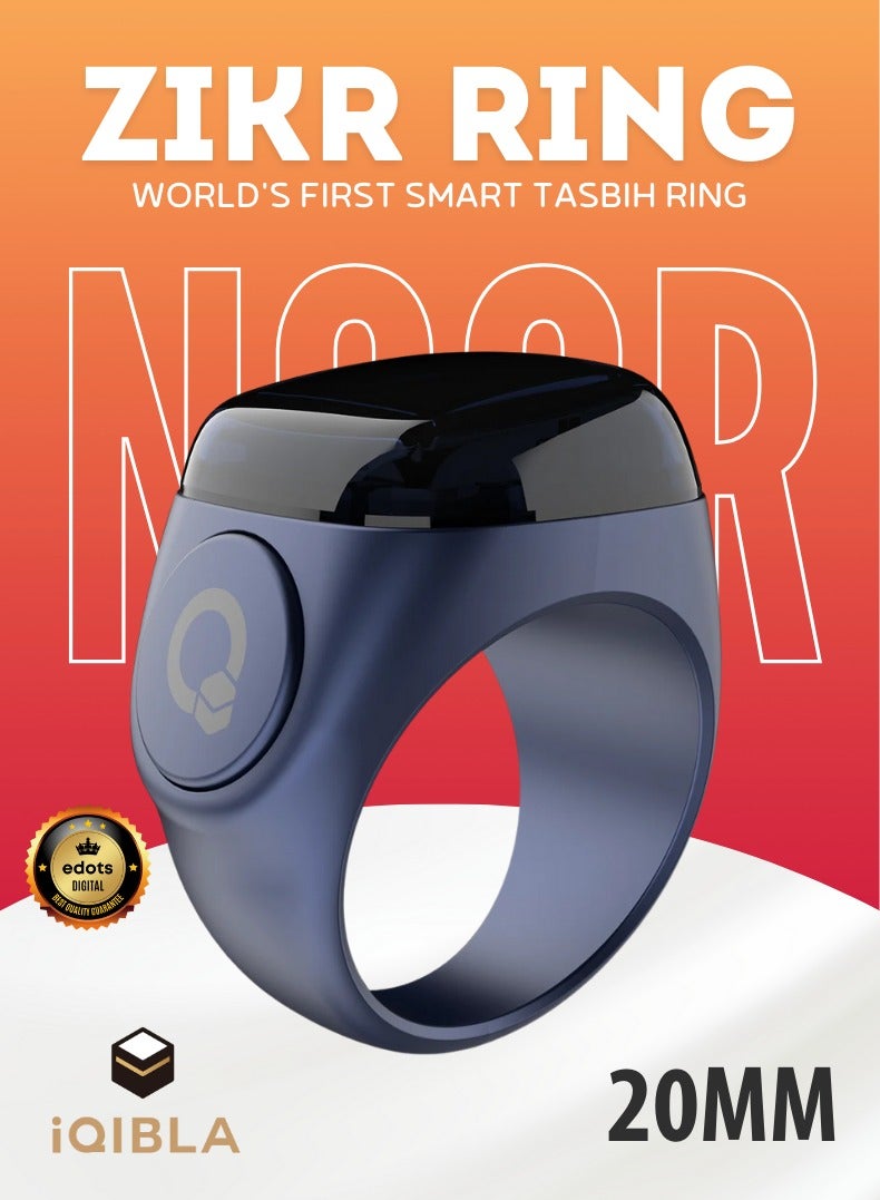 iQIBLA Zikr Ring Noor | 20MM Prayer Ring, Tasbih Counter & Islamic Reminder | Waterproof Wearable Technology | Blue