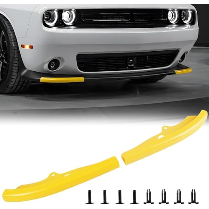 TENGBASE Front Bumper Lip Splitter Cover, for 2015-2023 Dodge Challenger, R/T GT SRT, 2PCS, Yellow - Image 1