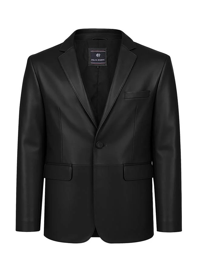 FELIX HARDY Genuine Leather Black Blazer Jacket