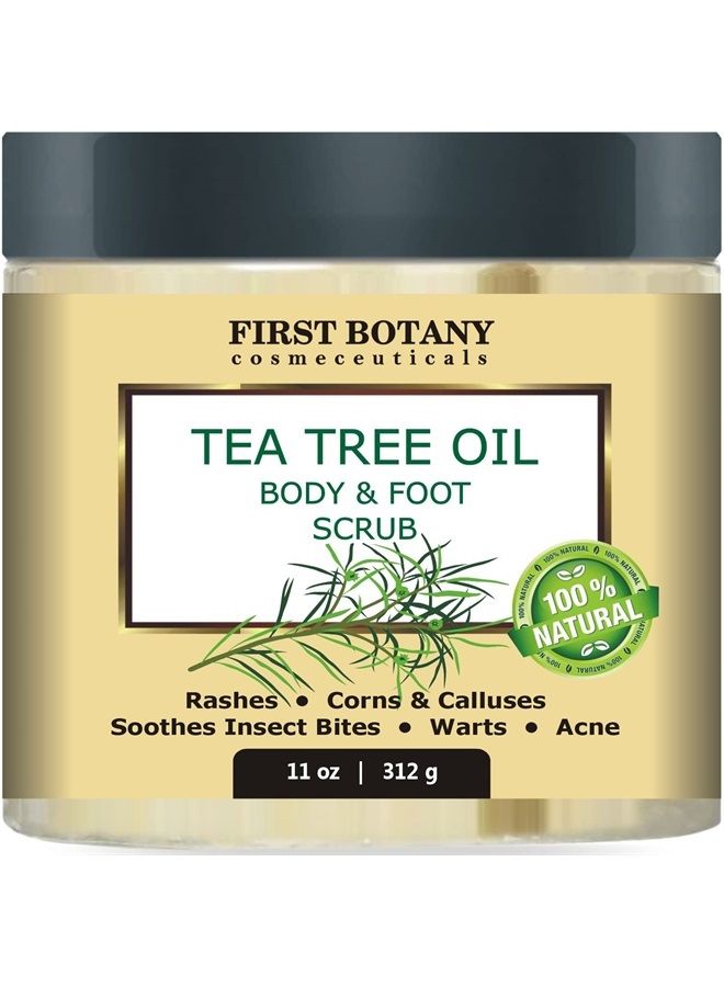 FIRST BOTANY COSMECEUTICALS 100% Natural Tea Tree Oil Body & Foot Scrub with Dead Sea Salt - Best for Acne, Dandruff and Warts, Helps with Corns, Calluses, Athlete foot, Jock Itch & Body Odor - Image 1