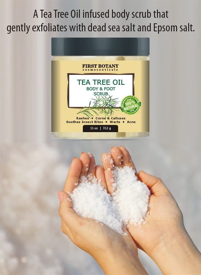 FIRST BOTANY COSMECEUTICALS 100% Natural Tea Tree Oil Body & Foot Scrub with Dead Sea Salt - Best for Acne, Dandruff and Warts, Helps with Corns, Calluses, Athlete foot, Jock Itch & Body Odor - Image 3