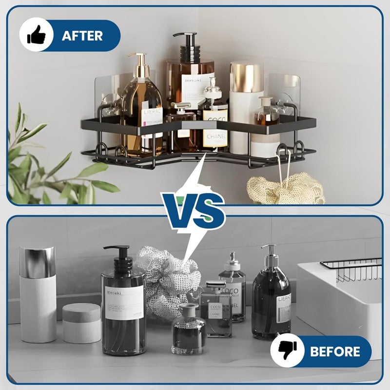 Boniry Wall-Mounted Bathroom Organizer 4 in 1 Set | Corner Shelf with Soap Holder | No-Drill Adhesive Bathroom Rack Set for Bathroom, Kitchen (Matte Black) - Image 5