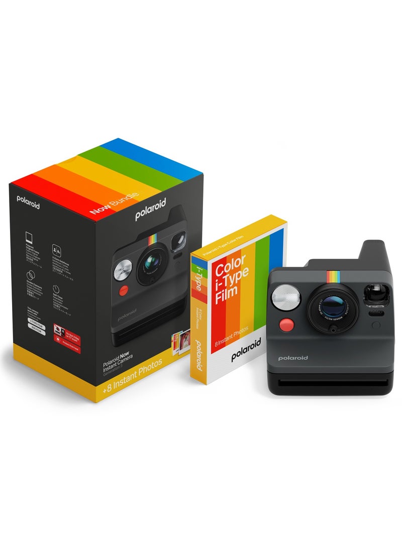 Polaroid Now Generation 3 Starter Set | Iconic Analog Instant Camera with Autofocus 2-Lens System, Double Exposure, Self-Timer, USB-C Charging | Includes Color i-Type Film - Black - Image 1