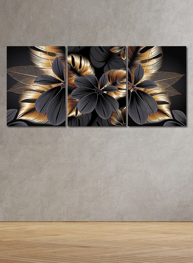 ماركتنا لوحة جدارية فنية لتزين الحائط بتصميم ورود، ثلاث قطع ،مقاس120X60سم - Image 1