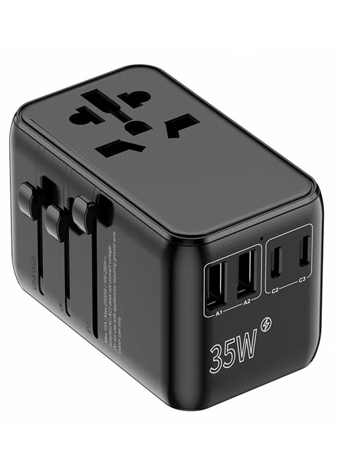 ALGHAFA ALGHAFA PD 35W Worldwide Travel Power Adapter 2USB-A+3USB-C Charger Plug Converter  - Image 2
