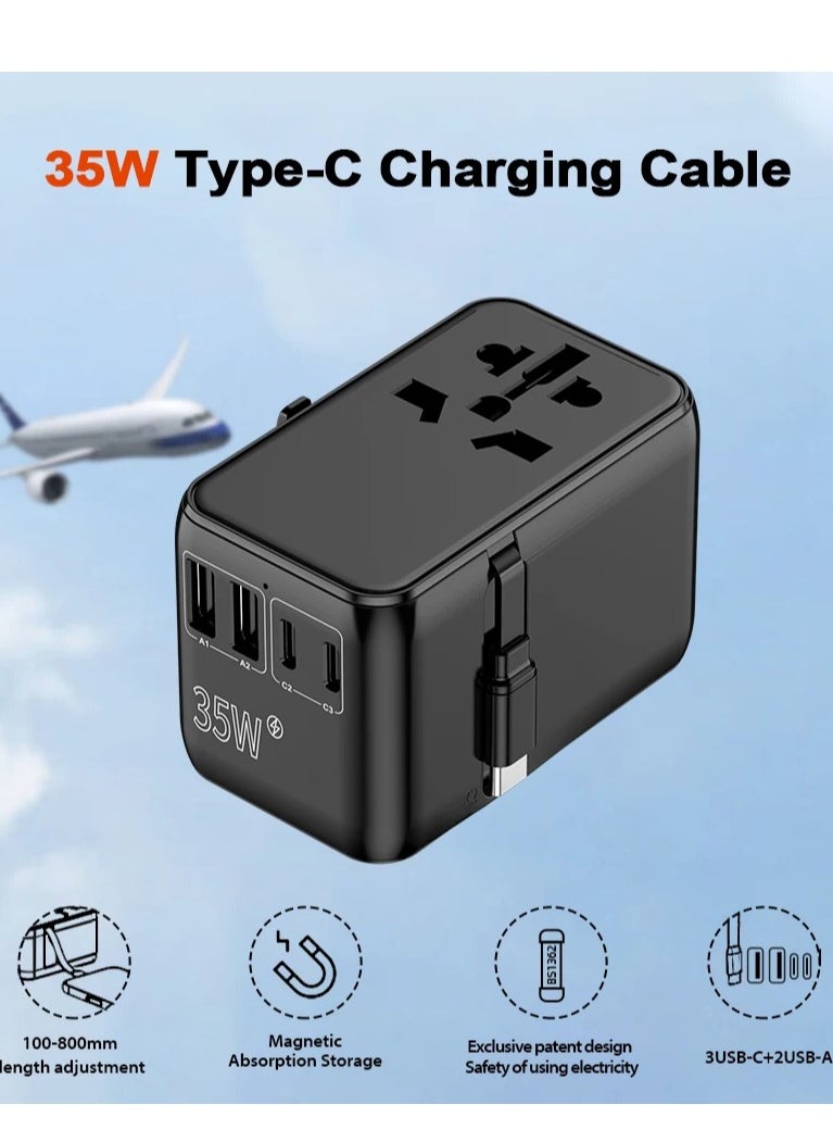 ALGHAFA - ALGHAFA PD 35W Worldwide Travel Power Adapter 2USB-A+3USB-C Charger Plug Converter - Image 1