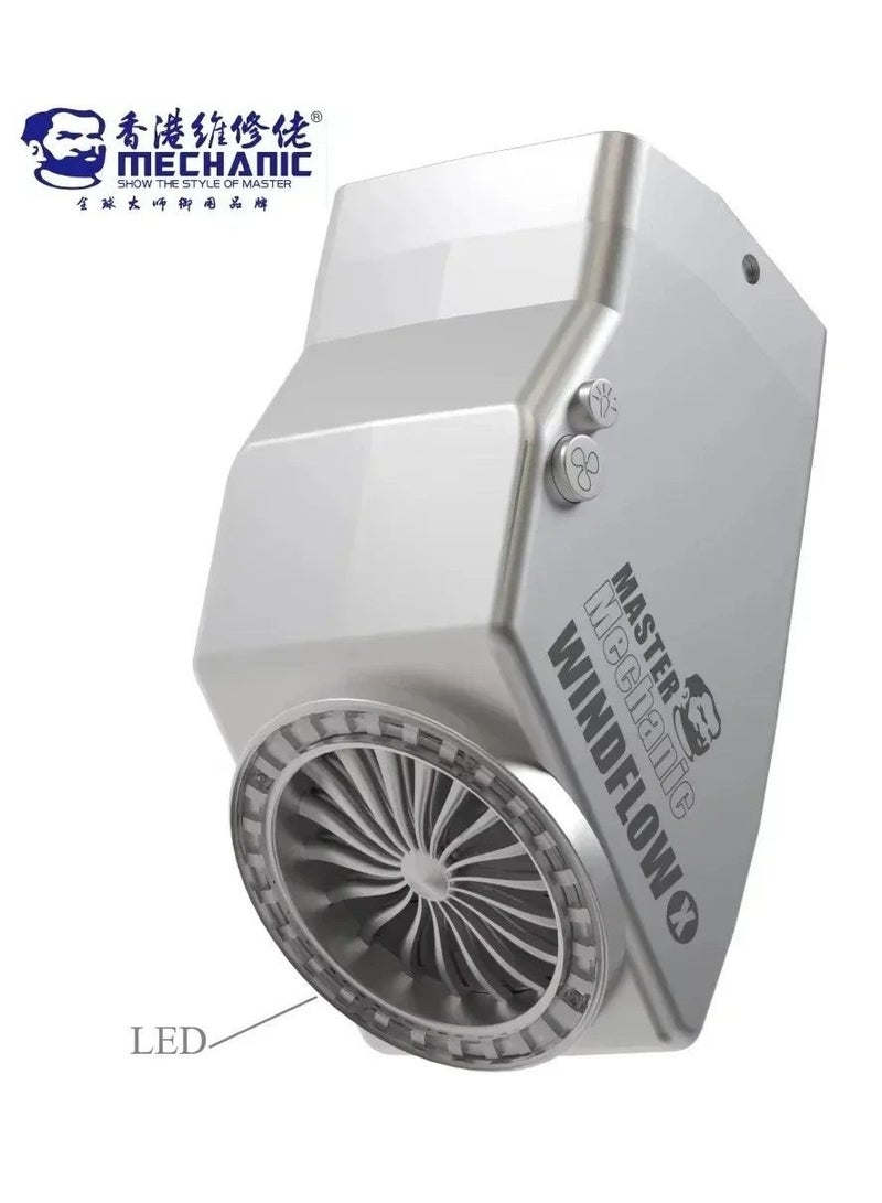 MECHANIC WindFlow X Exhaust Fan with LED Light – 8000RPM Portable Fume Extraction Tool (52x58x106mm) for Microscope, Welding, Soldering & Phone PCB Repair - Image 1