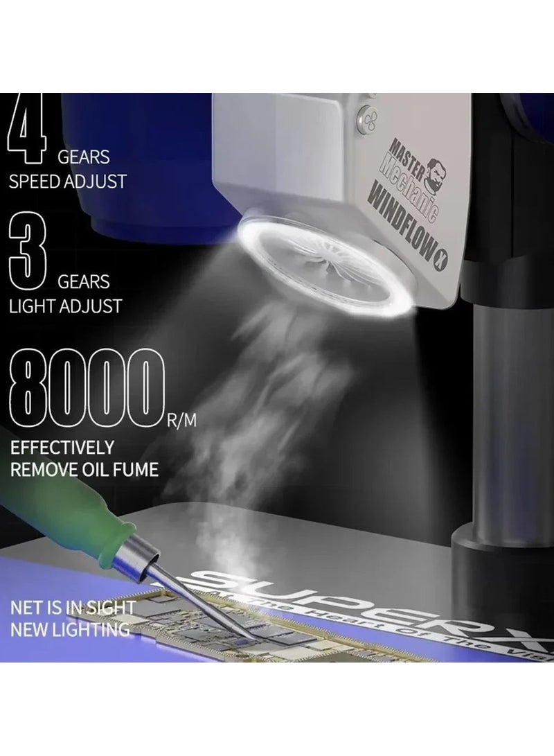 MECHANIC WindFlow X Exhaust Fan with LED Light – 8000RPM Portable Fume Extraction Tool (52x58x106mm) for Microscope, Welding, Soldering & Phone PCB Repair - Image 4