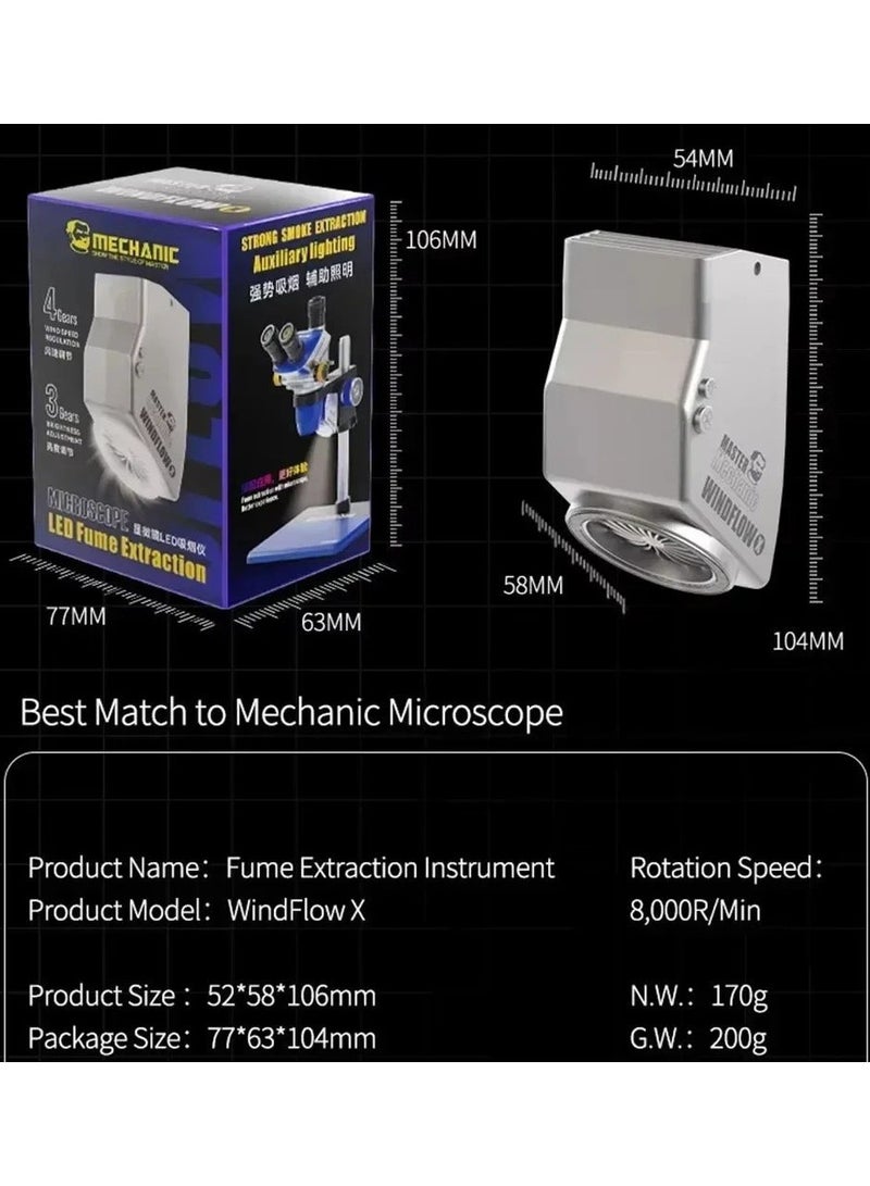 MECHANIC WindFlow X Exhaust Fan with LED Light – 8000RPM Portable Fume Extraction Tool (52x58x106mm) for Microscope, Welding, Soldering & Phone PCB Repair - Image 5