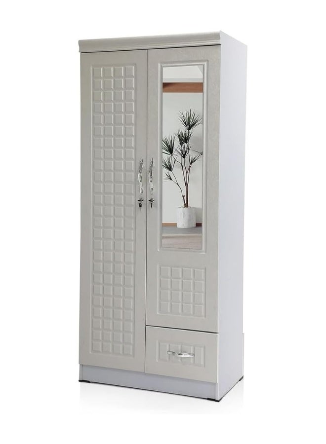 اي بي اكس هوم خزانة ملابس خشبية من ABX HOME Shaku ببابين، مصنوعة من الخشب الهندسي، بتصميم عصري أنيق ومتين مع مرآة - Image 1