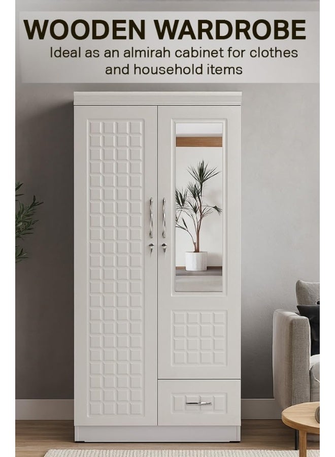 اي بي اكس هوم خزانة ملابس خشبية من ABX HOME Shaku ببابين، مصنوعة من الخشب الهندسي، بتصميم عصري أنيق ومتين مع مرآة - Image 5