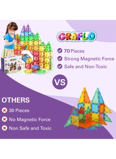 GRAFLO GRAFLO Magnetic Building Tiles  70 Pcs Set of Vibrant 3D Blocks, Encourages Creative Construction, Promotes Educational Brain Development, Stimulates Imagination, STEM Toy for Kids 3+ Years  - Image 2
