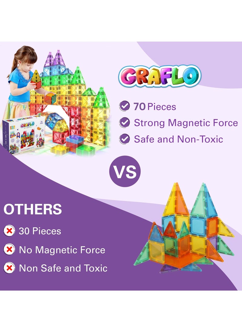 GRAFLO - GRAFLO Magnetic Building Tiles  70 Pcs Set of Vibrant 3D Blocks, Encourages Creative Construction, Promotes Educational Brain Development, Stimulates Imagination, STEM Toy for Kids 3+ Years - Image 1