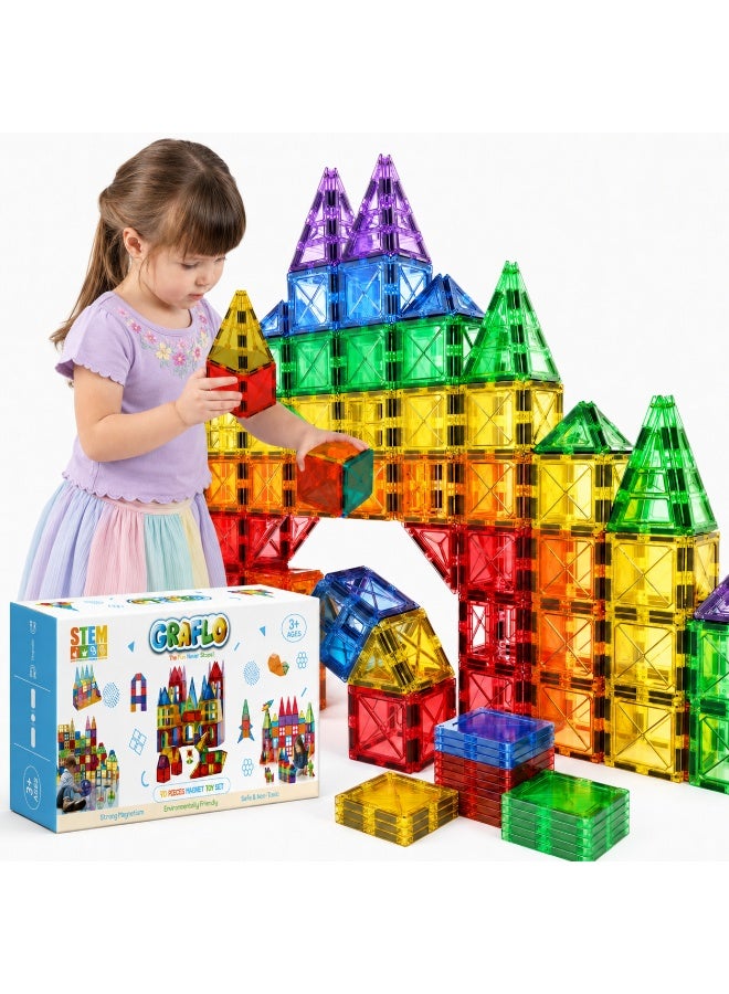 GRAFLO Magnetic Tiles 70 Pcs Building & Construction Set Vibrant 3D Building Toys - Magnetic Tiles for Kids - STEM Toy - Magnet Puzzles Stacking Blocks for Boys Girls - Ages 3-10 - Image 1